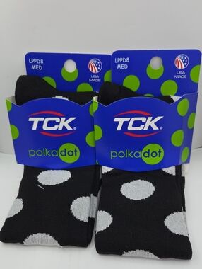 2pk TCK Black w/ White Polka Dot Mid-calf Socks Medium, Women Shoe Size 7-10